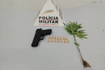 PM apreende planta da maconha e réplica de pistola em Itabira