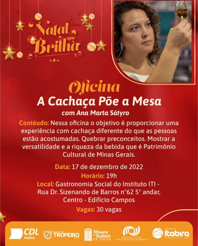 Natal que Brilha: oficina de Harmonização de Cachaça tem inscrições abertas