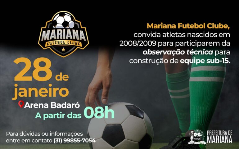 Prefeitura de Mariana promove primeira Observação Técnica do Mariana Futebol Clube