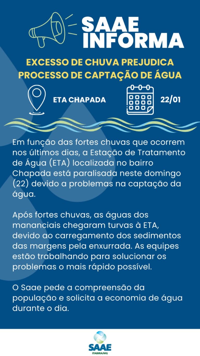 Excesso de chuva deixa ETA Chapada paralisada neste domingo (22)
