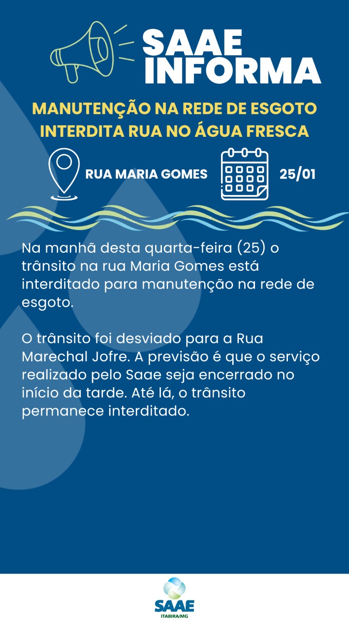 Itabira: manutenção na rede de esgoto interdita rua Maria Gomes, no bairro Água Fresca