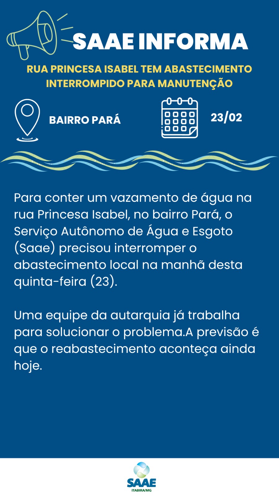 Itabira: rua Princesa Isabel, no Centro, tem abastecimento interrompido para manutenção
