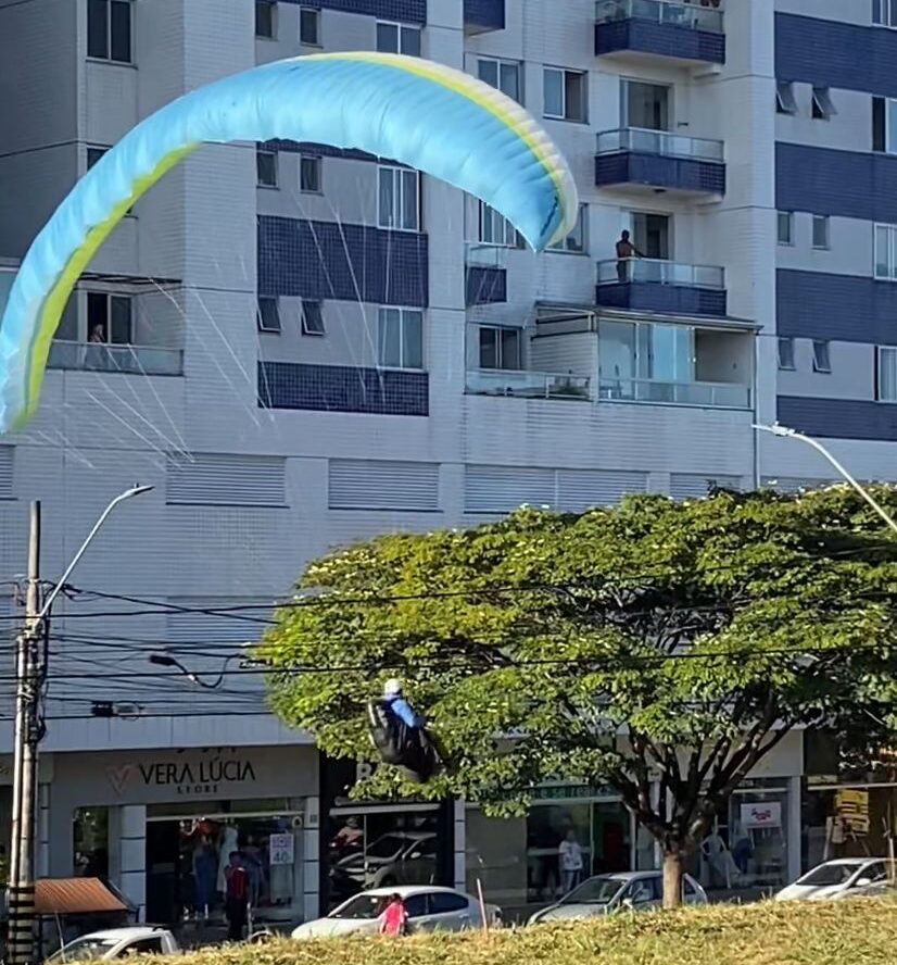 Saiba o motivo que levou o parapendista a pousar em uma árvore na Avenida Mauro Ribeiro