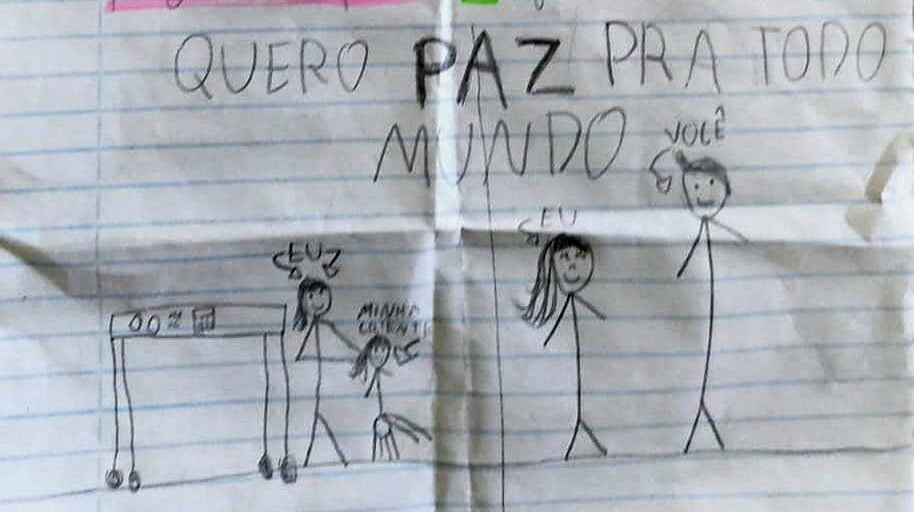 Monlevade: Criança comove policial ao desenhar o sonho dela e dizer “quero paz pra todo mundo”