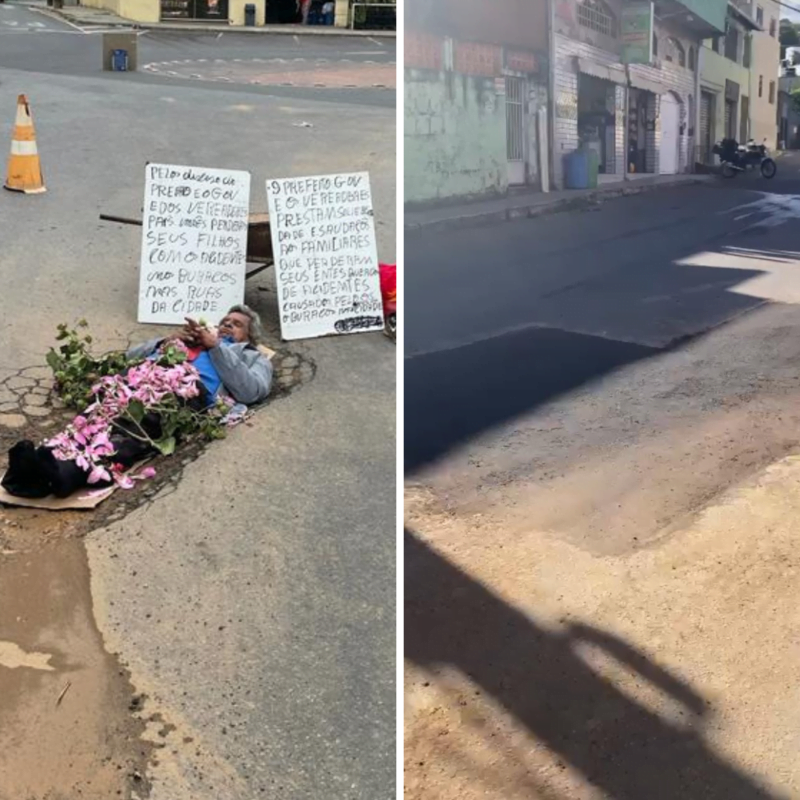 Após protesto viralizar, Prefeitura tapa buraco na Tabelião Waldemar de Alvarenga Lage
