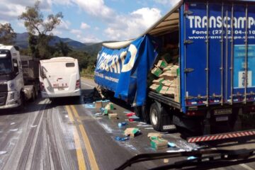 Carga de carreta com produtos de limpeza tomba na BR-381