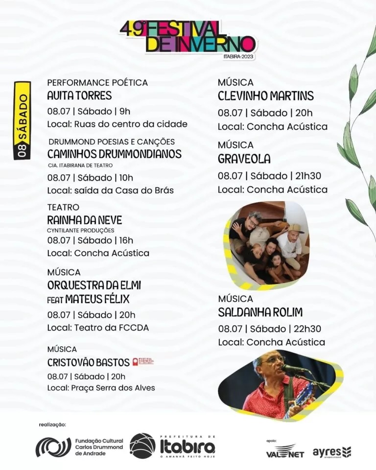 Saldanha Rolim e Graveola se apresentam neste sábado no Festival de Inverno de Itabira; confira a programação
