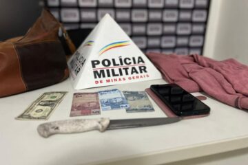 Três pessoas são presas em flagrante após ameaçarem vítima com faca e roubar a sua bolsa, em Itabira