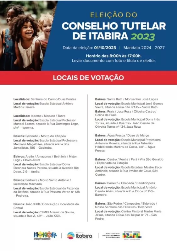 Acontece neste domingo as eleições para o Conselho Tutelar; saiba como votar em Itabira