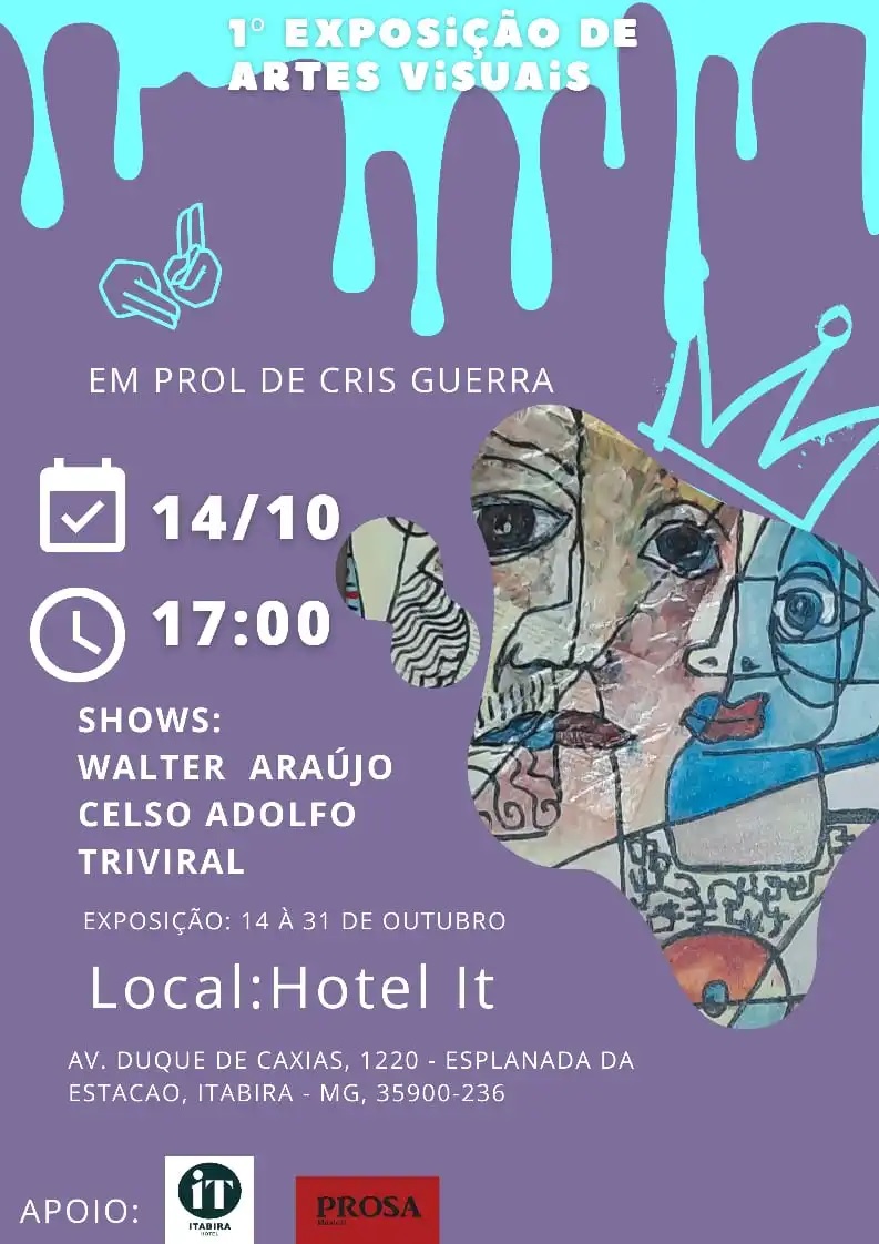 Acontece neste sábado a 1ª Exposição de Artes Visuais; renda do evento será revertida para o tratamento da fotógrafa Cris Guerra