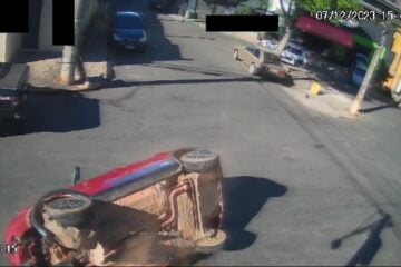 Motorista tem mal súbito, colide contra veículo e tomba carro no bairro Bela Vista; veja o vídeo