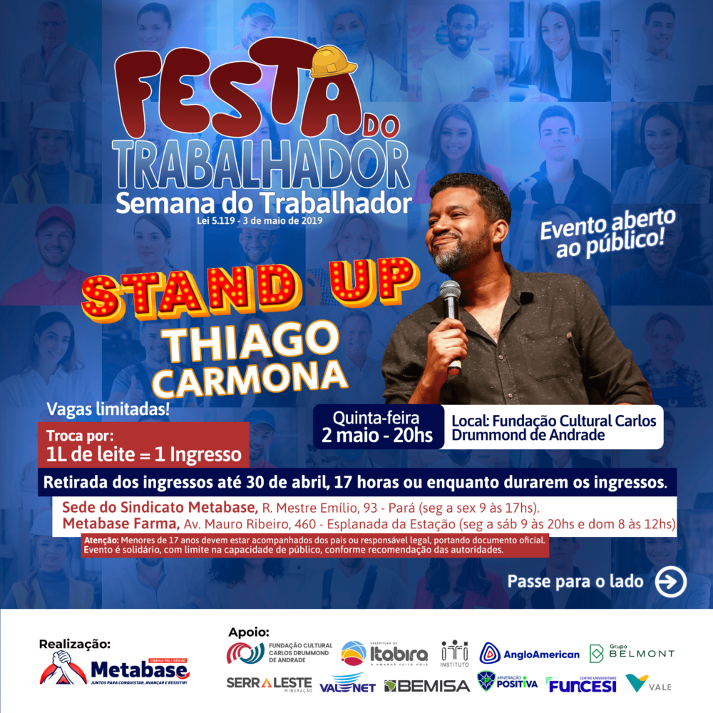 Xande de Pilares se apresenta na Semana do Trabalhador do Sindicato Metabase; confira a programação