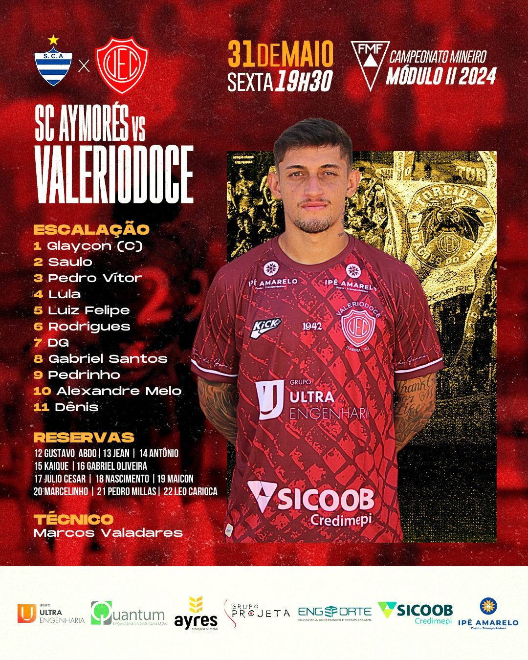 Após cinco empates, Valério vai em busca da primeira vitória no Módulo II contra o Aymorés, em Ubá