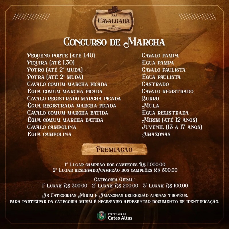 Cavalgada de Catas Altas terá Gian e Giovani e Felipe Araújo; confira a programação completa