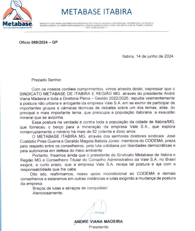 André Viana classifica de "arrogante" postura da Vale no Codema e quer a mineradora participando no debate sobre fechamento de minas