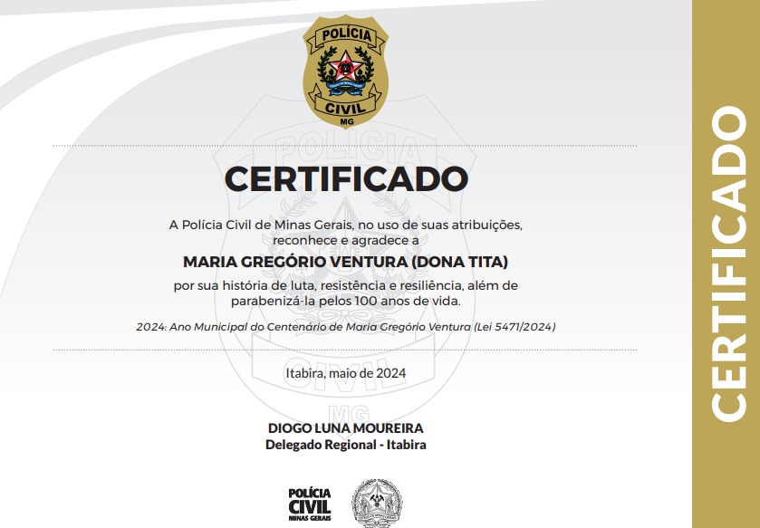 Polícia Civil presta homenagem à Dona Tita, matriarca do Quilombo Morro de Santo Antônio, em Itabira