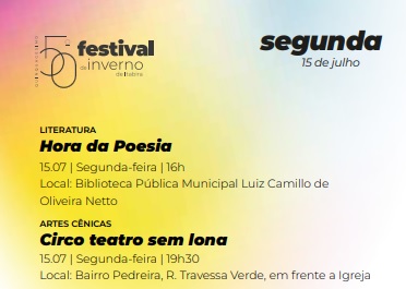 Confira a programação desta segunda-feira do 50º Festival de Inverno de Itabira