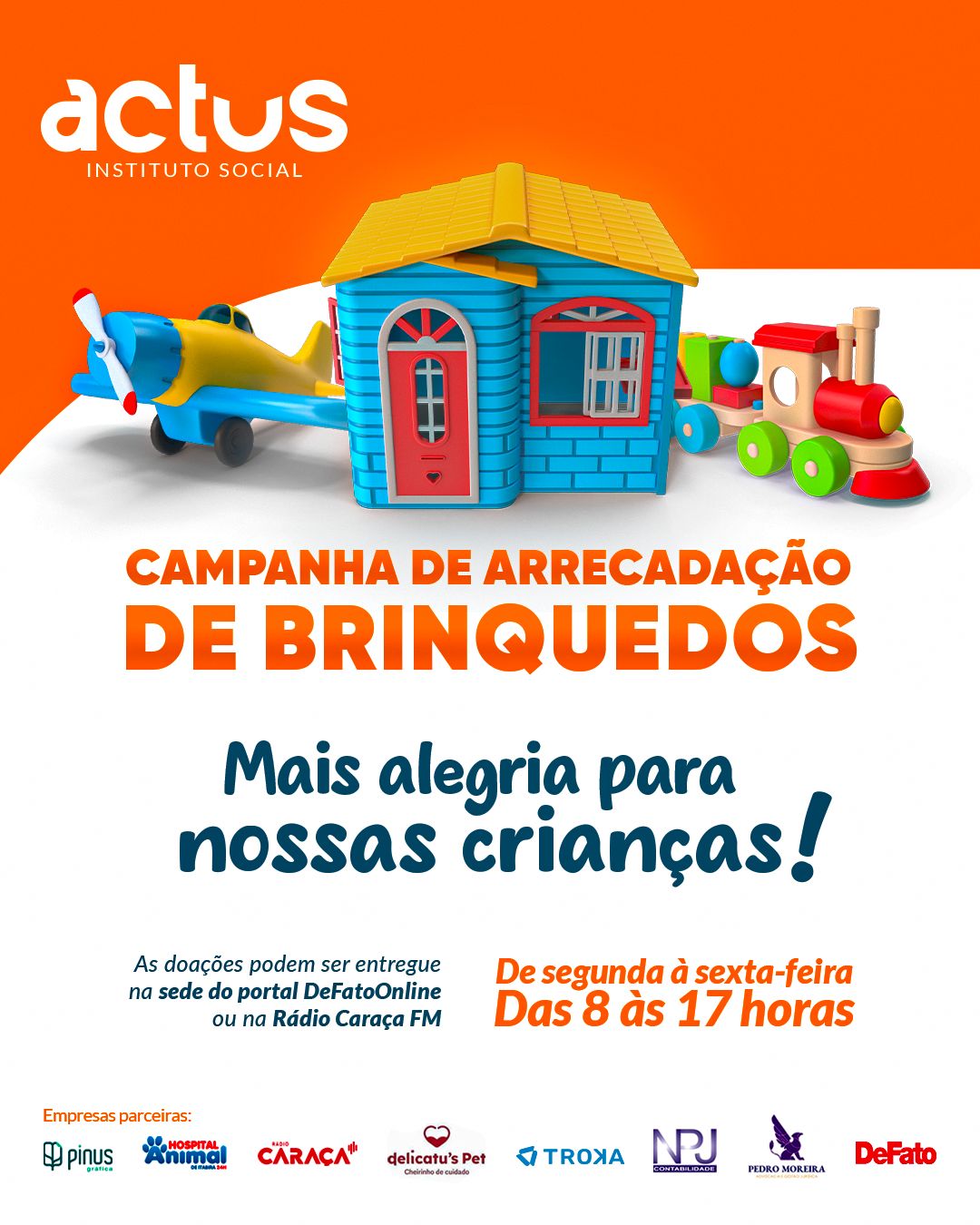Associação Crianças do Amanhã e Instituto Social Actus fazem parceria para arrecadação de brinquedos