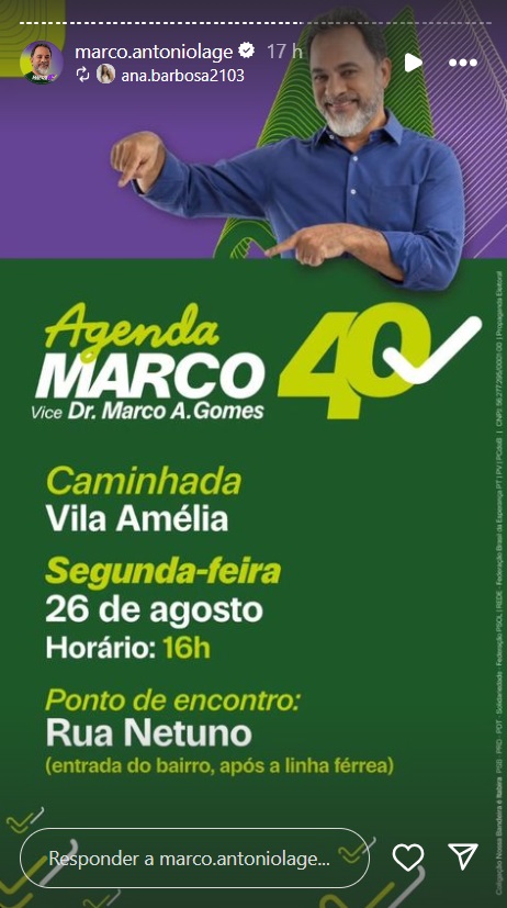 Confira a agenda desta segunda-feira do candidato a prefeito de Itabira Marco Antônio Lage