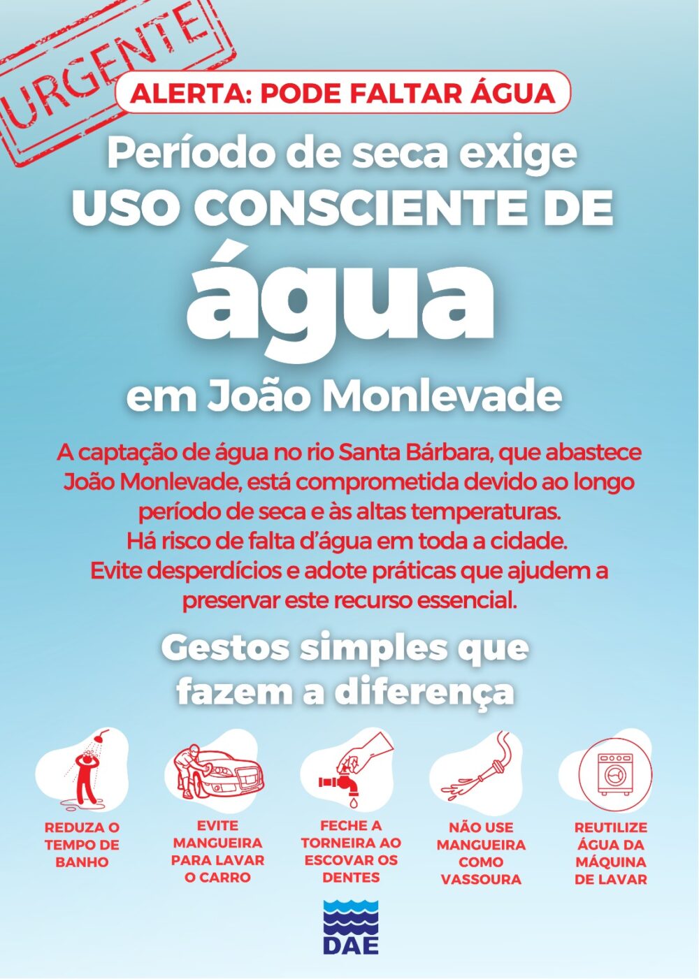 Crise hídrica: DAE alerta sobre escassez de água em João Monlevade