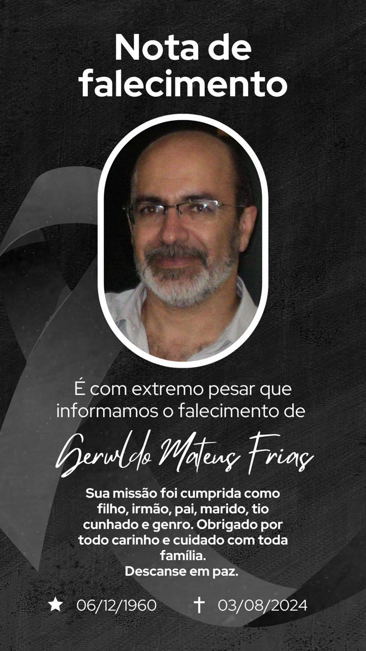 Morre aos 64 anos o contador Geraldo Mateus Frias; velório e sepultamento será neste domingo