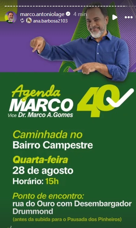 Confira a agenda desta quarta-feira do candidato a prefeito de Itabira Marco Antônio Lage