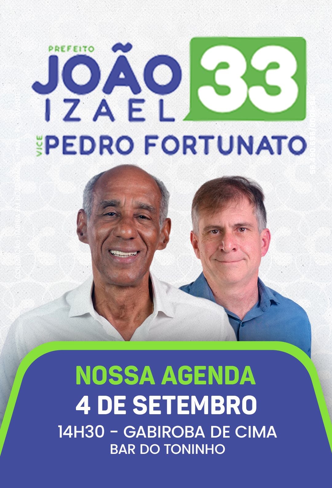Confira a agenda do candidato a prefeito de Itabira João Izael para esta quarta-feira