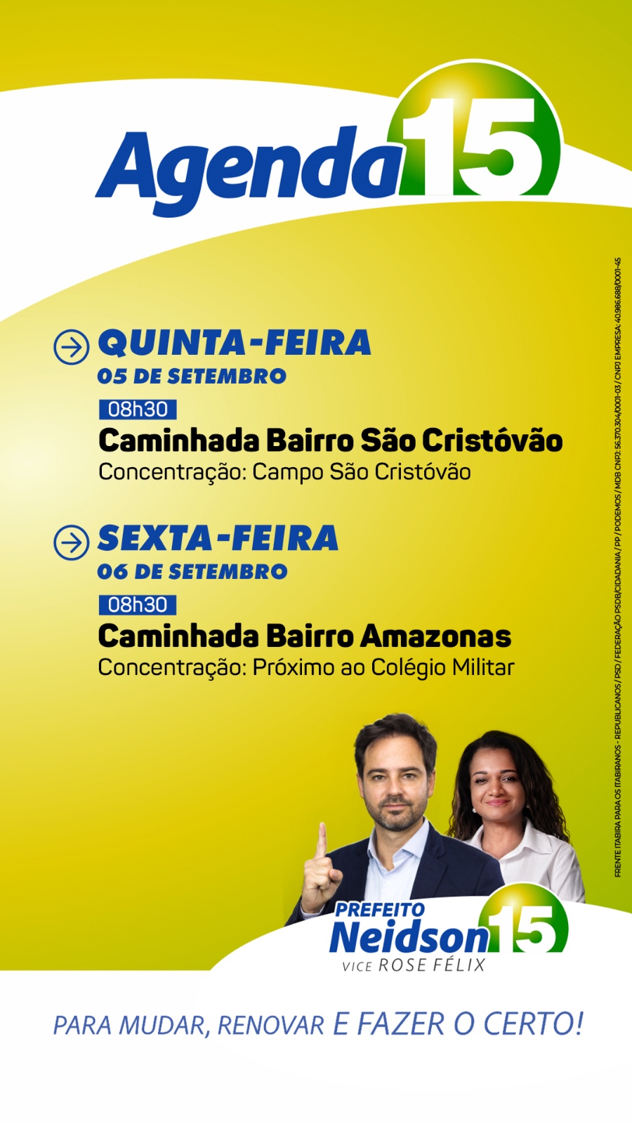 Confira a agenda do candidato a prefeito de Itabira Neidson Freitas para esta quinta-feira