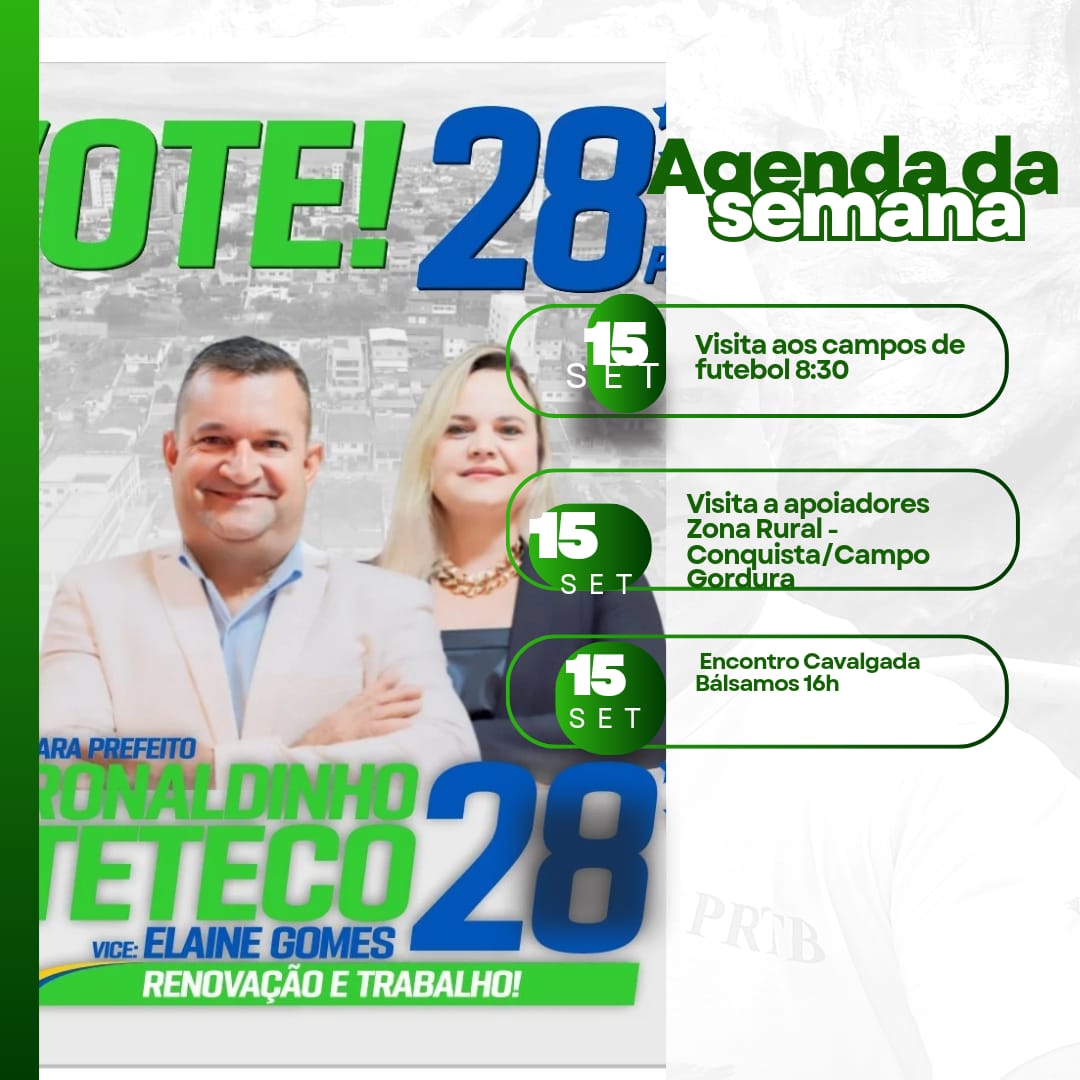 Agenda dos candidatos: confira os compromissos de campanha de Ronaldinho Teteco para este domingo