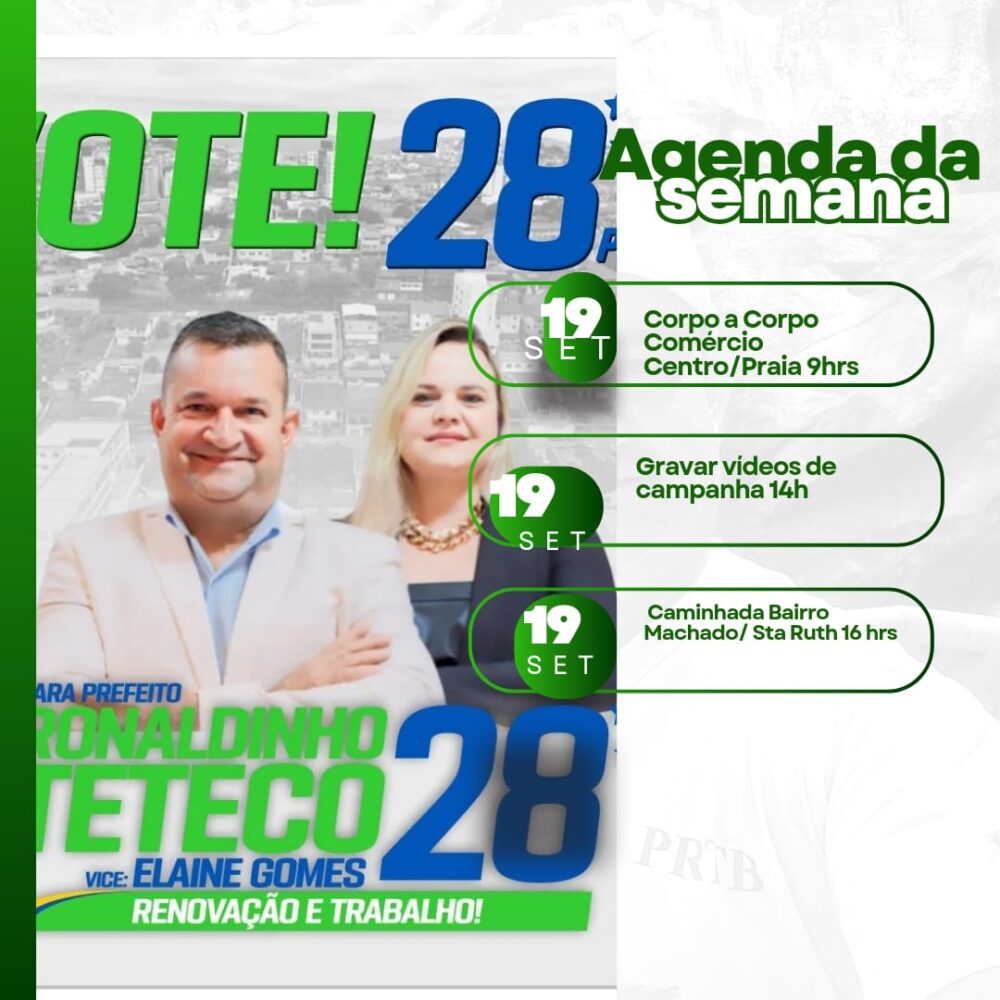 Eleições em Itabira: confira a agenda do candidato Ronaldinho Teteco para esta quinta-feira