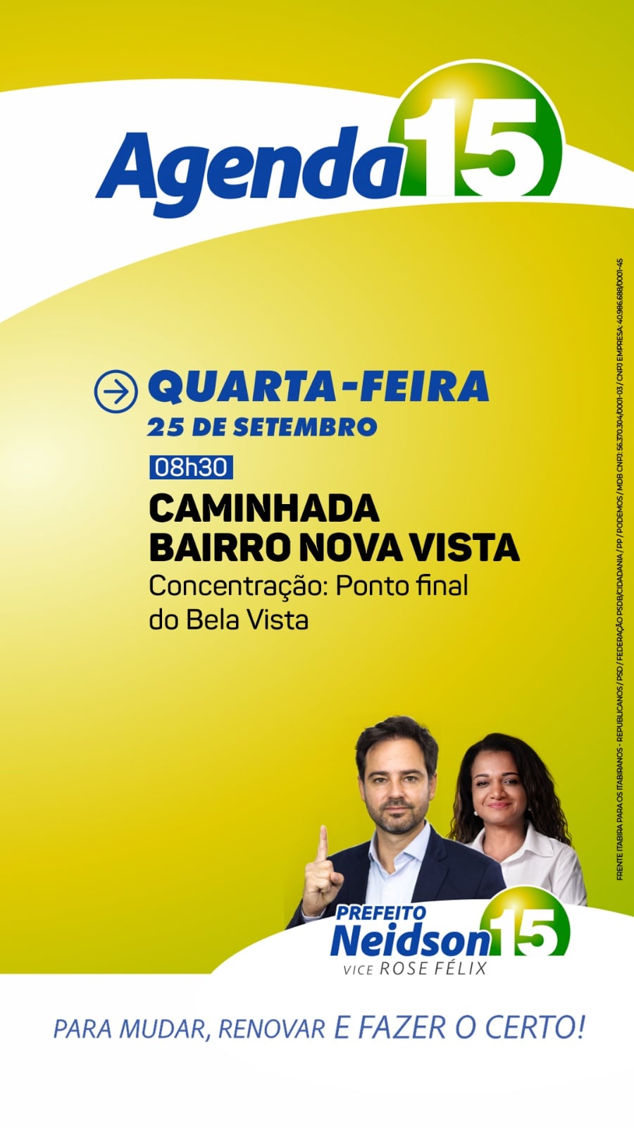 Eleição 2024: confira a agenda do candidato a prefeito de Itabira Neidson Freitas para esta quarta-feira