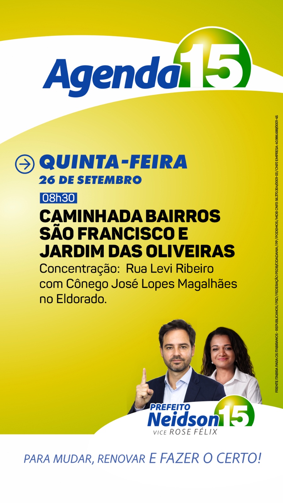 Eleição 2024: confira a agenda do candidato a prefeito de Itabira Neidson Freitas para esta quinta-feira