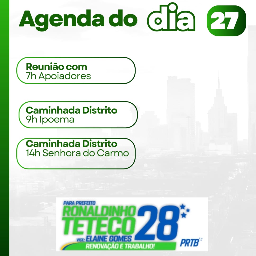 Eleição 2024: confira a agenda do candidato a prefeito de Itabira Ronaldinho Teteco para esta sexta-feira