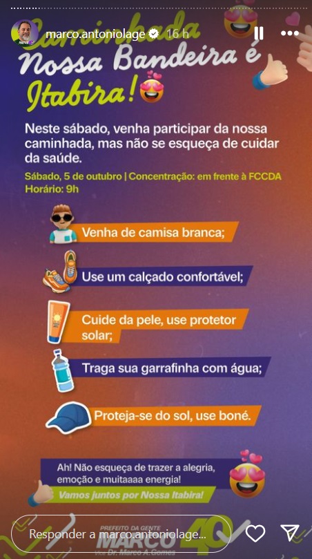 Eleições em Itabira: confira a agenda do candidato a prefeito Marco Antônio Lage para o último dia de campanha