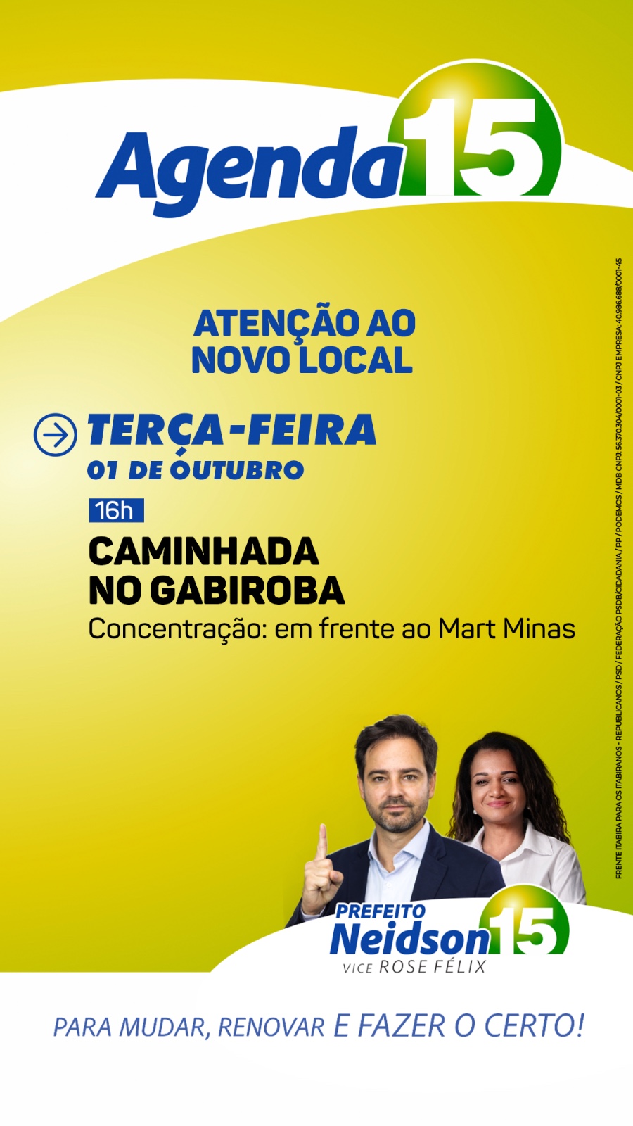 Reta final: confira a agenda do candidato a prefeito de Itabira Neidson Freitas para esta terça-feira