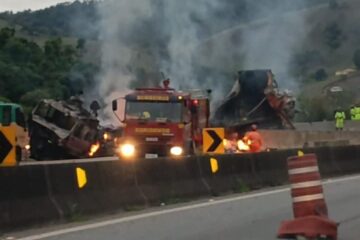 Carreta pega fogo na BR-381 e causa grande congestionamento em Cambuí, Sul de Minas