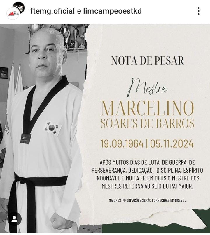 Nota de Falecimento: Taekwondo do Brasil está de luto pela perda do Grão-Mestre Marcelino Soares de Barros