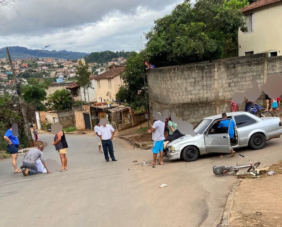 Duas pessoas ficam feridas em acidente entre moto e carro em Itabira