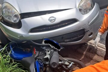 Colisão entre moto e carro deixa jovem ferido na BR-381, em São Gonçalo do Rio Abaixo