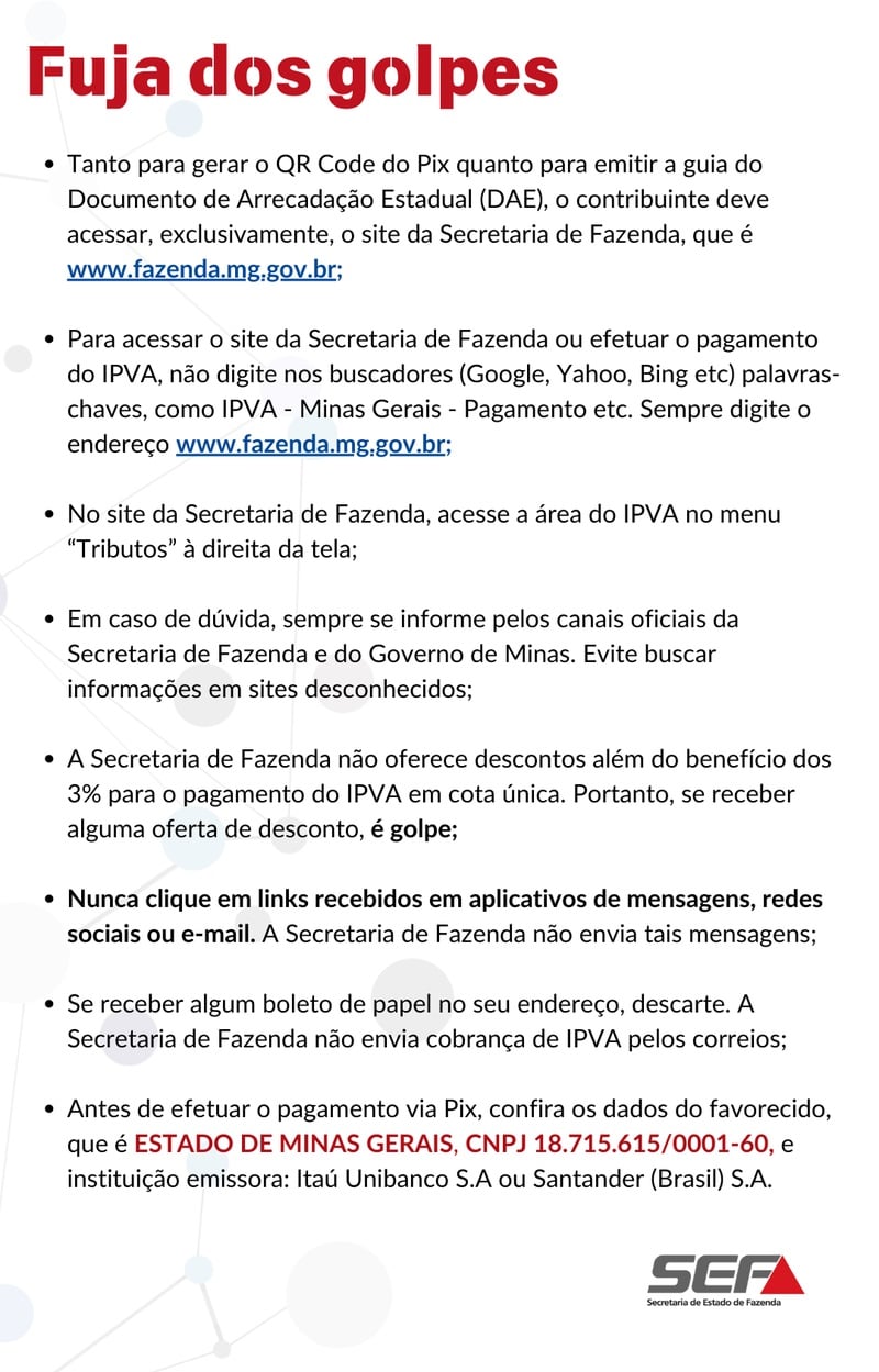 Minas Gerais: confira o calendário de pagamento do IPVA 2025