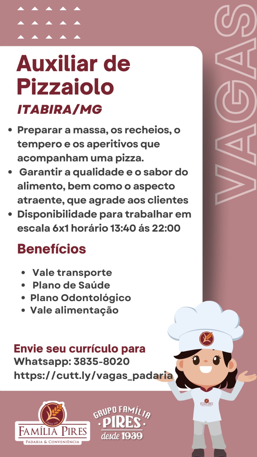 Confira as vagas abertas das empresas do Grupo Família Pires: Clubpetro, Posto Pires, Padaria Família Pires e Premium Executive Hotel