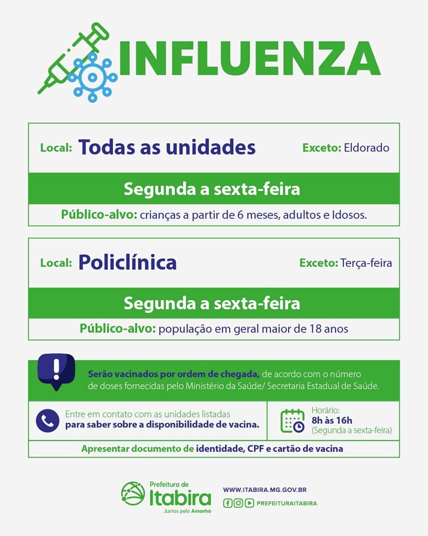 Dia D de Vacinação contra a gripe em Itabira tem mais de 7,5 mil doses aplicadas