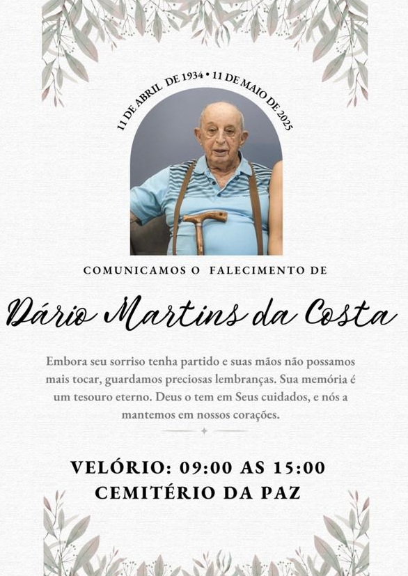 Itabira se despede de Dário Martins da Costa, aos 91 anos