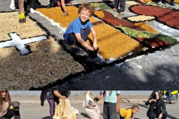 Católicos mantêm tradição dos tapetes de Corpus Christi no bairro Amazonas, em Itabira