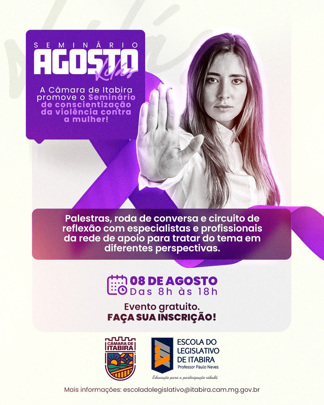 Seminário Agosto Lilás promove debate sobre combate à violência contra a mulher em Itabira