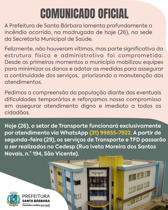 Incêndio destrói casarão histórico da Secretaria de Saúde em Santa Bárbara