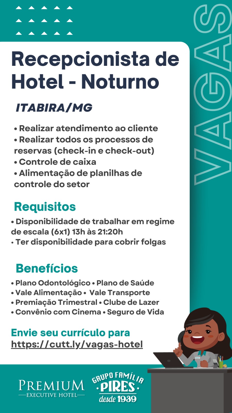 Confira as vagas de emprego disponíveis no Grupo Família Pires e Premium Executive Hotel