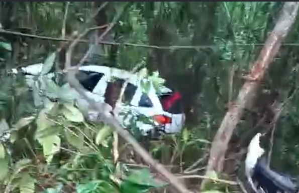 Motorista perde controle na LMG-779, carro cai em ribanceira e deixa jovem ferida