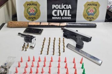 Polícia Civil apreende submetralhadora artesanal, revólver e drogas em operação na região central do estado de Minas