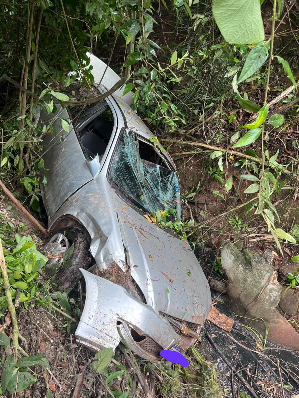 Carro cai em ribanceira na BR-381, duas pessoas se ferem